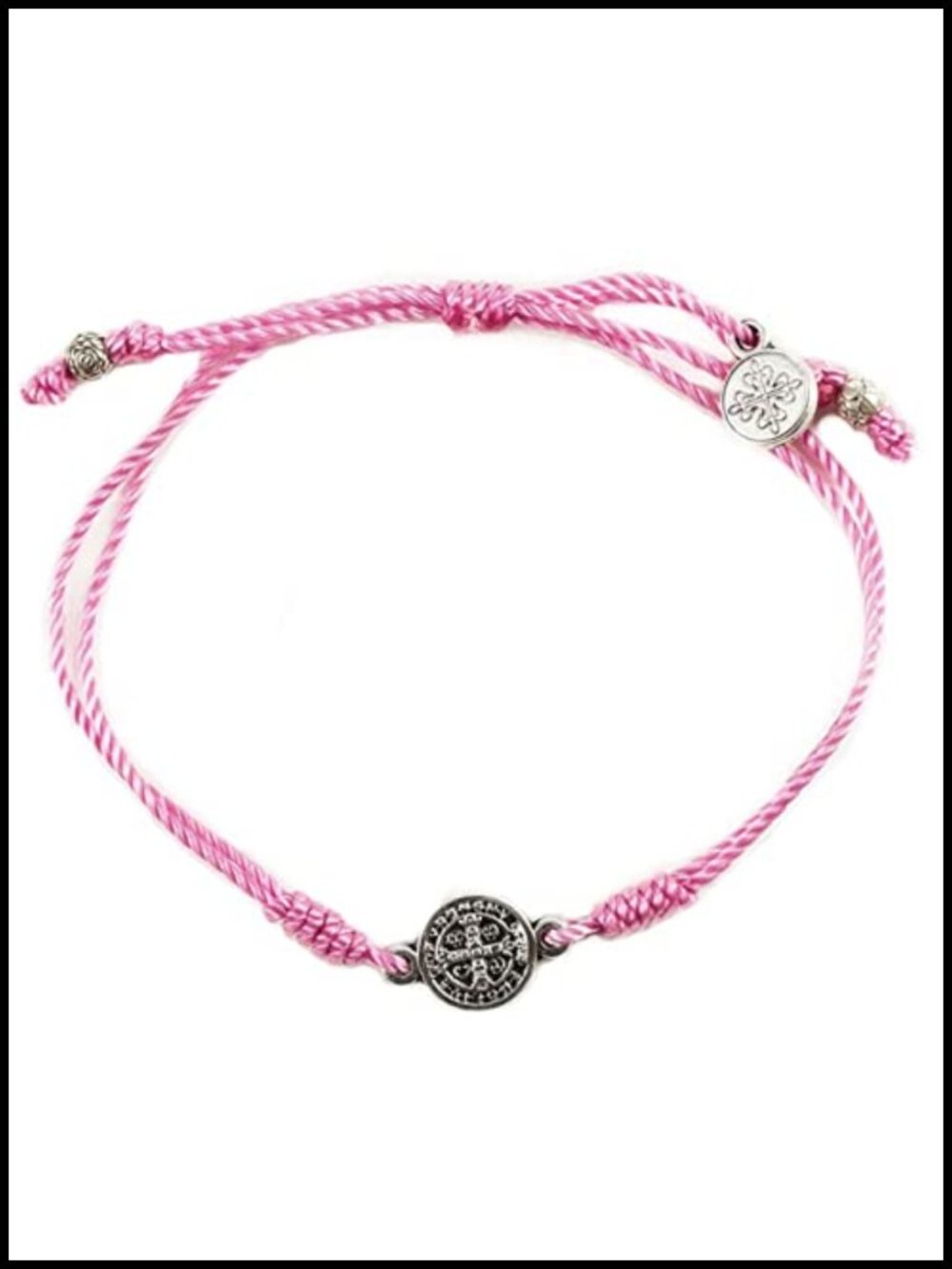 Handwoven String Bracelet with Silver Tone Medal Religious Charm Adjustable